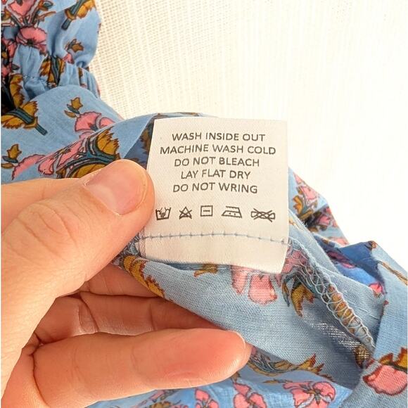 Marea Blue Floral Tie Shoulder Sleeveless Cotton Blouse Top, size XL - Picture 7 of 7